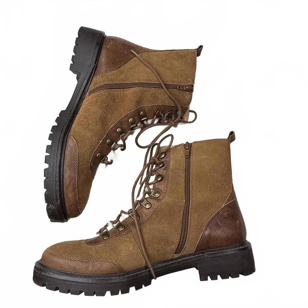 Lucky Brand Leather ILIANA Women's Lace-Up, zip‎ up faux sherpa Boots Size 10 - Picture 2 of 7